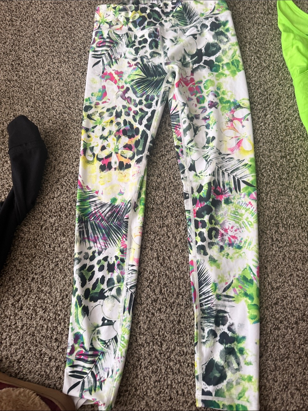 Tropical Neon Green Floral Leggings for Women